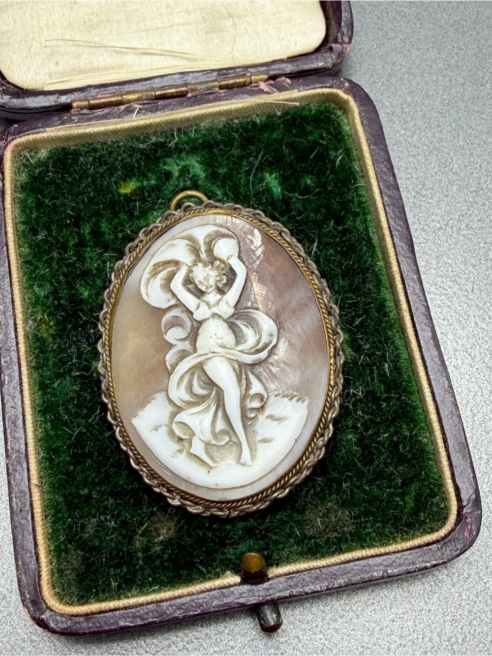Antique Shell Cameo Sweet Siren Brooch in Box